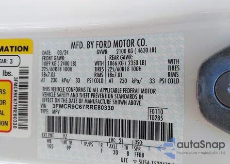 2024 Ford Bronco Sport Outer Banks из США, поврежденный, VIN 3FMCR9C67RRE80330